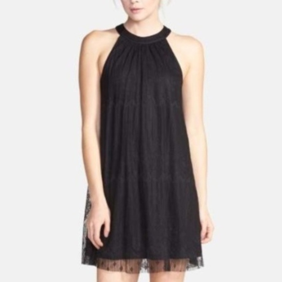 Astr High Neck Lace Overlay Shift Dress, M - Picture 7 of 7